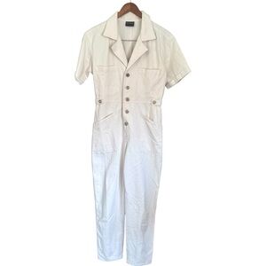 Miou Muse Short Sleeve Cotton Boiler Jumpsuit Cream Size Small